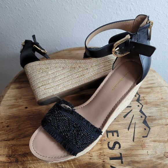 Tommy Hilfiger terrin Black raffia wedge sandals - Picture 1 of 11
